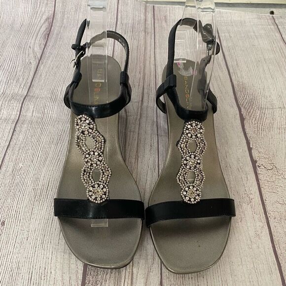 Bandolino women 8.5 open toe wedge sandals w/back strap closure black & silver - Picture 1 of 10